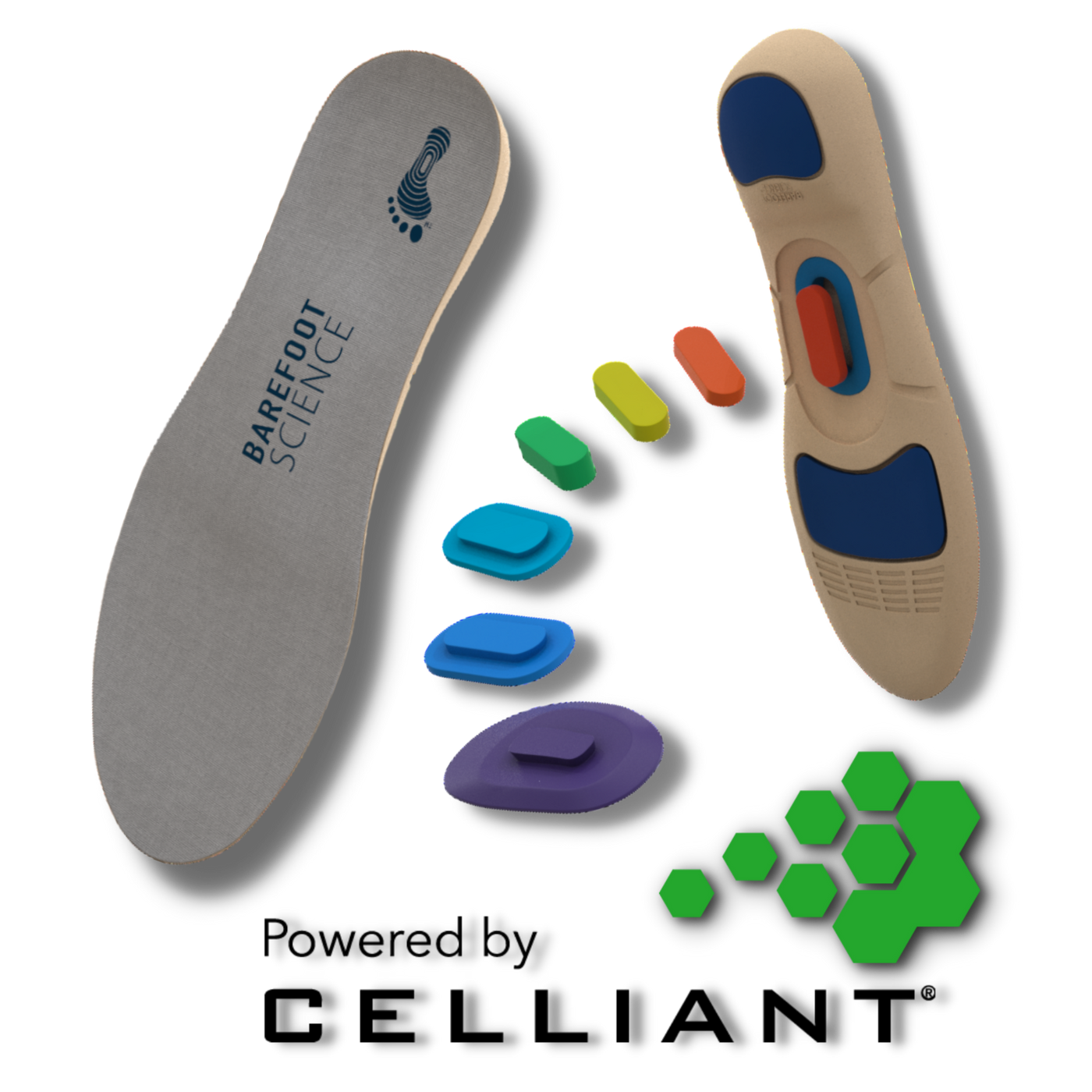 Barefoot Science Therapeutic PLUS Powered by Celliant Full Length top and bottom of insole with inserts